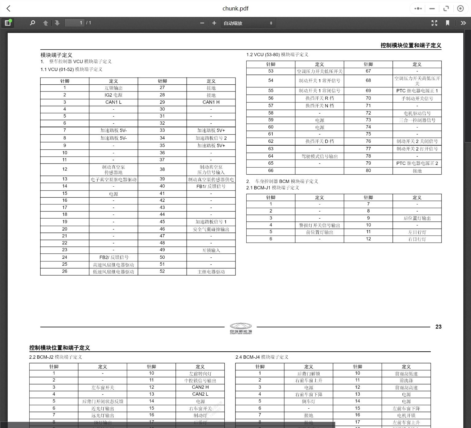 2017-2022年奇瑞新能源汽車維修手冊(cè)和電路圖[資料更新]